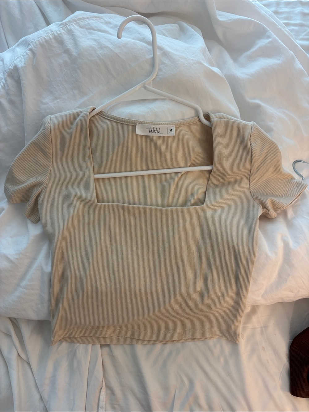 Tululah Beige Ribbed Square-Neck Crop Top
